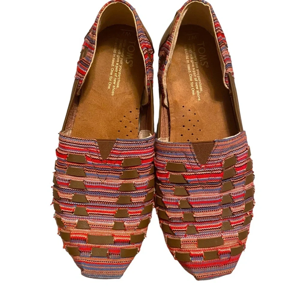 Toms Red Pink Woven Slip-On Espadrilles